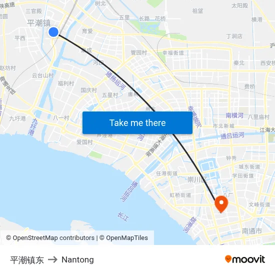 Pingchao Town East to Nantong map