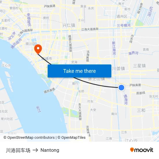 Chuangang Depot to Nantong map