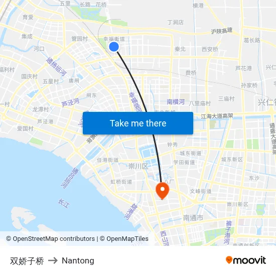 Shuangjiaozi Bridge to Nantong map