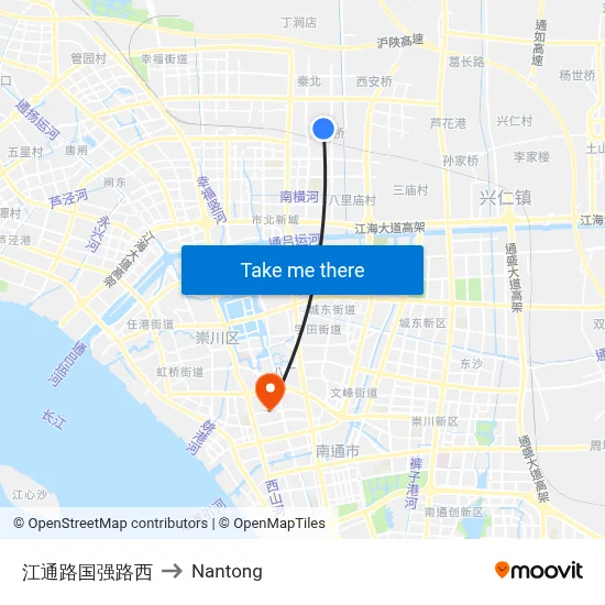 Jiangtong Road-Guoqiang Road West to Nantong map