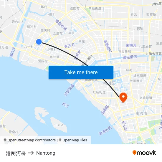 Gangzha River Bridge to Nantong map
