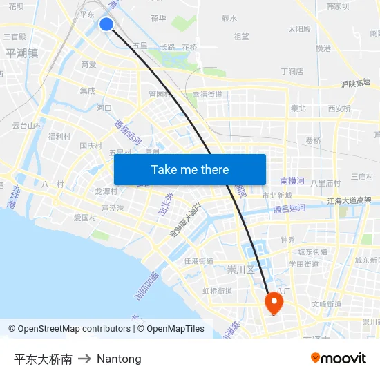 Pingdong Bridge South to Nantong map