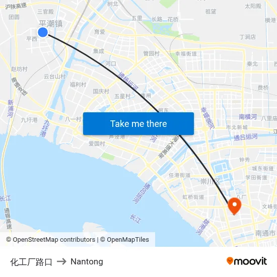 Chemical Plant Intersection to Nantong map