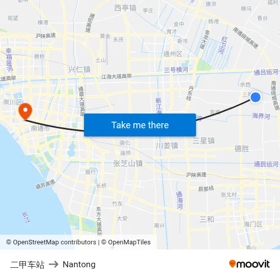 Erjia Station to Nantong map