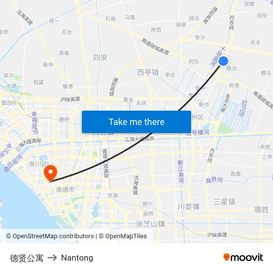 Dexian Apartments to Nantong map