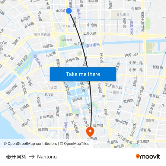 Qinzao River Bridge to Nantong map