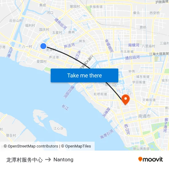 Longtan Village Service Center to Nantong map