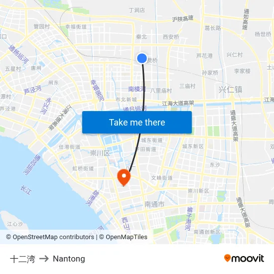 Twelve Bay to Nantong map