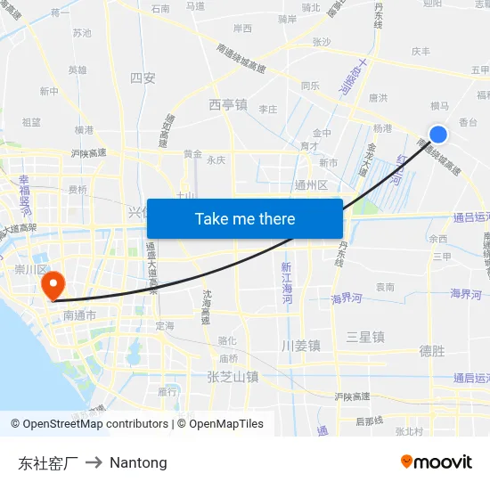 Dongshe Kiln Factory to Nantong map
