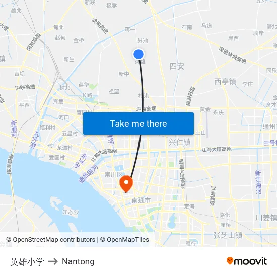 Hero Elementary School to Nantong map