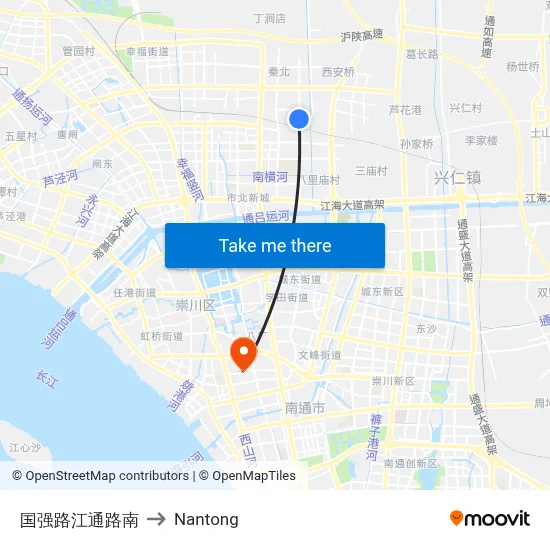 Guoqiang Road Jiangtong Road South to Nantong map