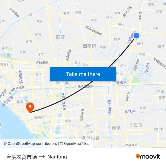 Tanghong Farmers Market to Nantong map