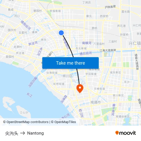 Jiangoutou to Nantong map