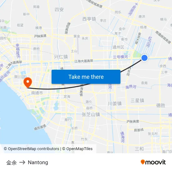 Jin Yu to Nantong map