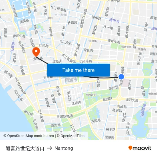 Tongfu Road Century Avenue Intersection to Nantong map