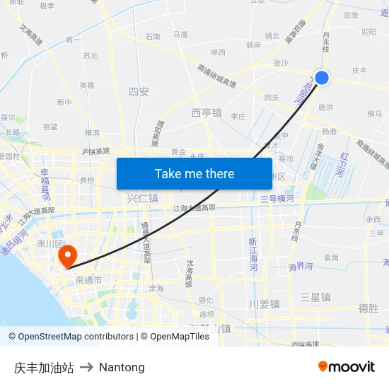 Qingfeng Gas Station to Nantong map