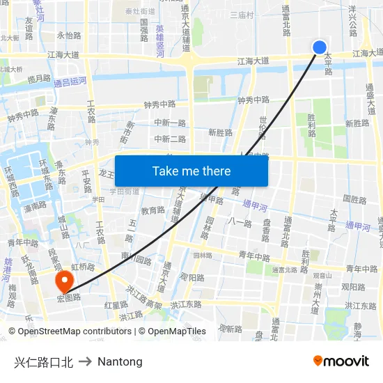 Xingren Road North to Nantong map