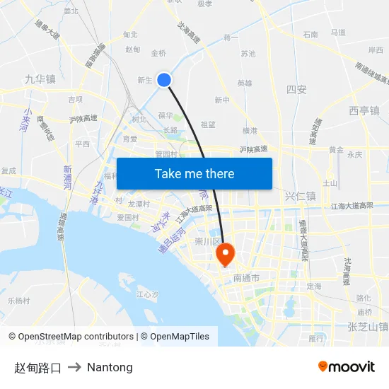 Zhaodian Intersection to Nantong map