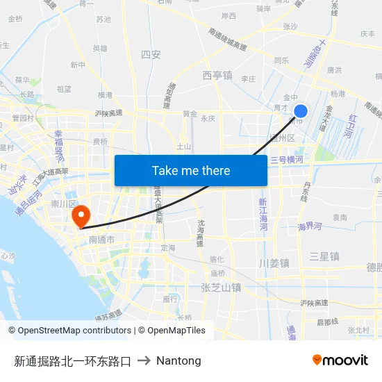 New Tongjue Road North First Ring East Intersection to Nantong map
