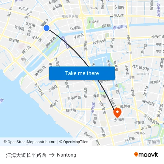 Jianghai Avenue West of Changping Road to Nantong map