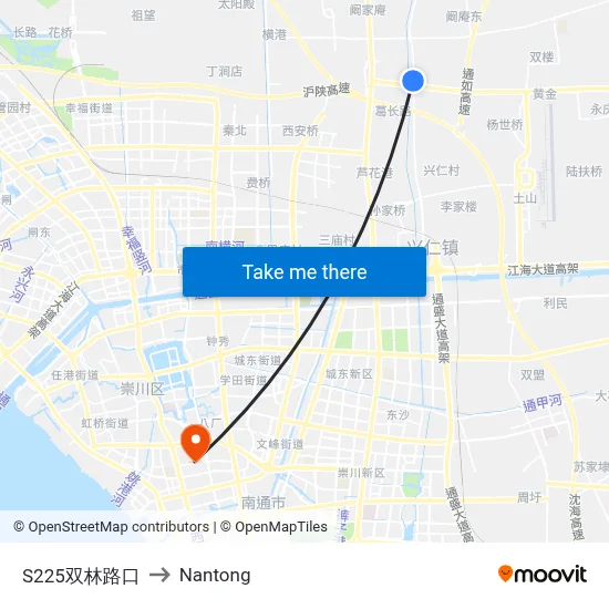 S225 Shuanglin Intersection to Nantong map