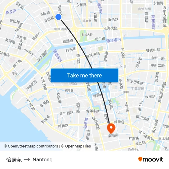 Yiju Yuan to Nantong map