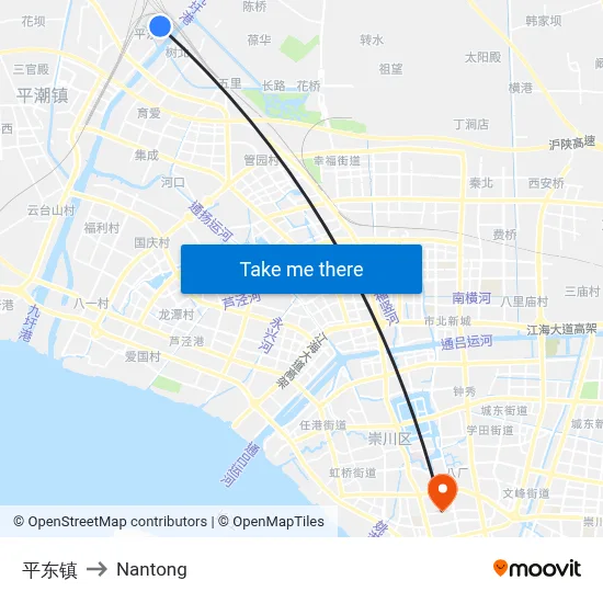 Pingdong Town to Nantong map