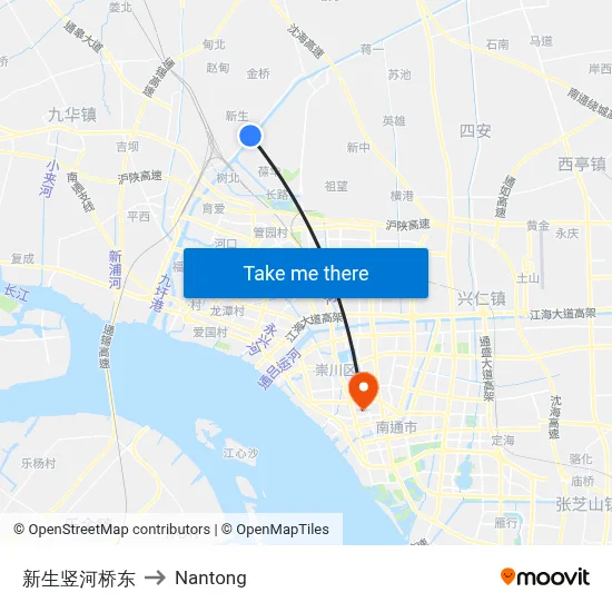 East Xinsheng Vertical River Bridge to Nantong map