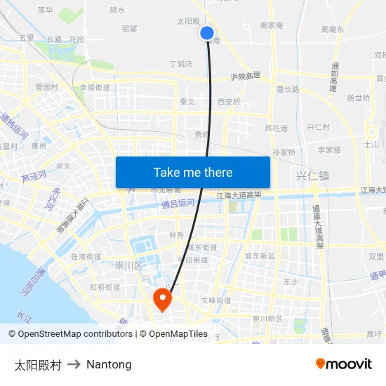 Sun Palace Village to Nantong map