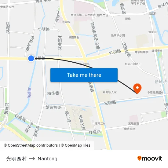 Guangming West Village to Nantong map