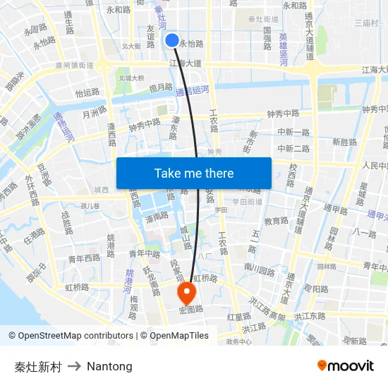 Qinzao New Village to Nantong map