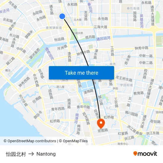Yiyuan North Village to Nantong map