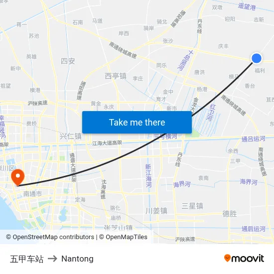 Wujia Station to Nantong map