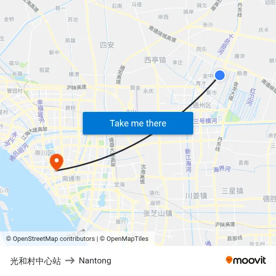 Guanghe Village Central Station to Nantong map