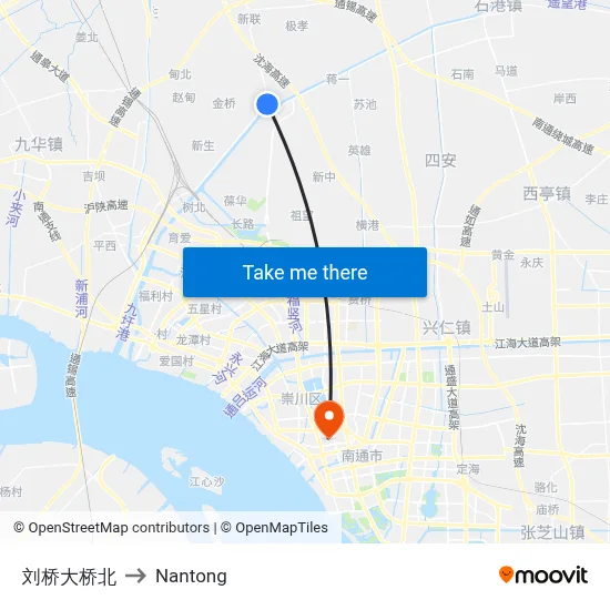 Liuqiao Bridge North to Nantong map