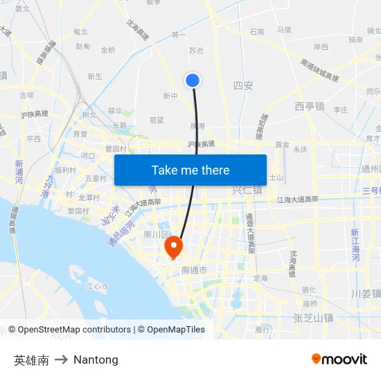 Hero South to Nantong map