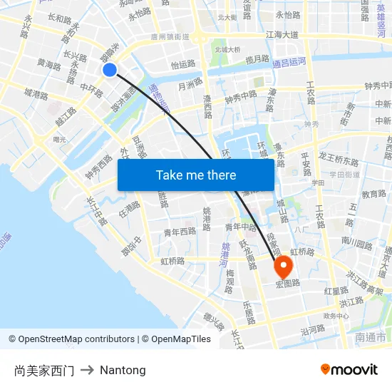 Shangmeijia West Gate to Nantong map