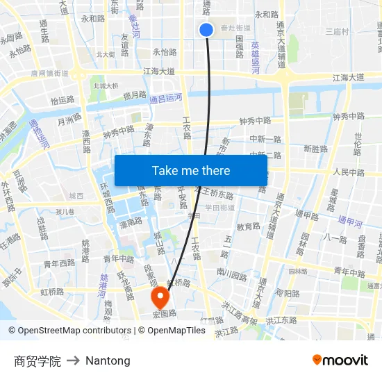 Commercial College to Nantong map