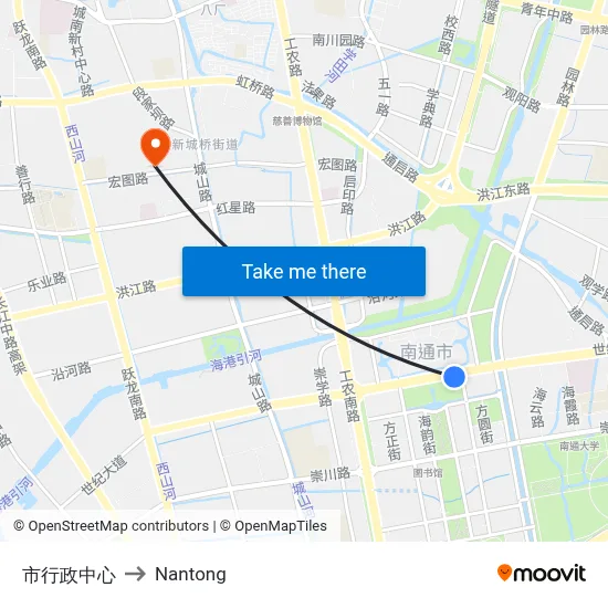 City Administrative Center to Nantong map