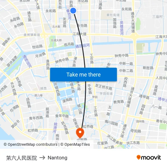 Sixth People's Hospital to Nantong map