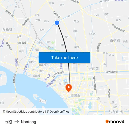 Liuqiao to Nantong map