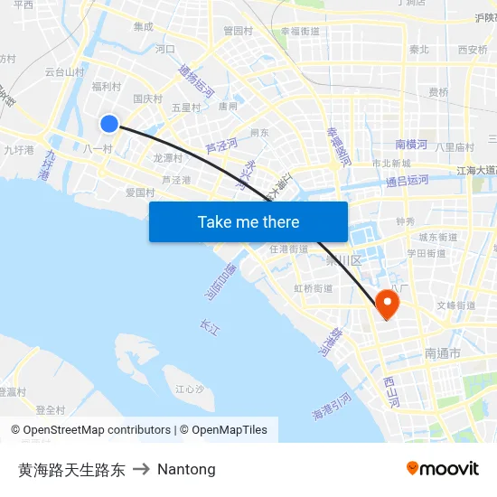 Huanghai Road-Tiansheng Road East to Nantong map