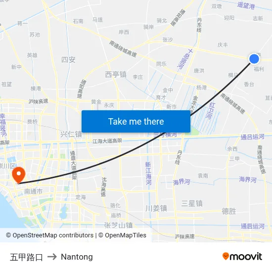 Wujia Intersection to Nantong map