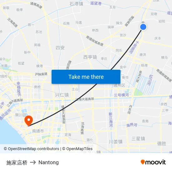 Shijiadian Bridge to Nantong map