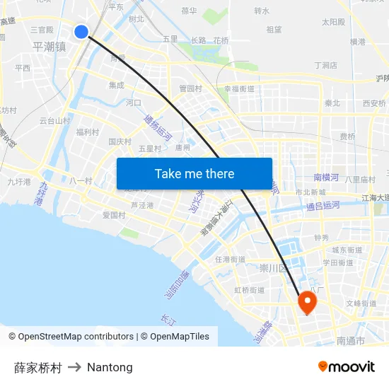 Xuejia Bridge Village to Nantong map