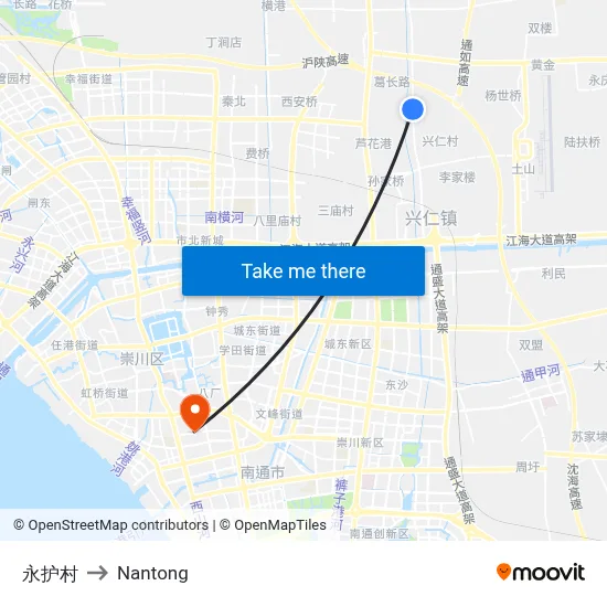 Yonghu Village to Nantong map