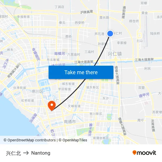 Xingren North to Nantong map
