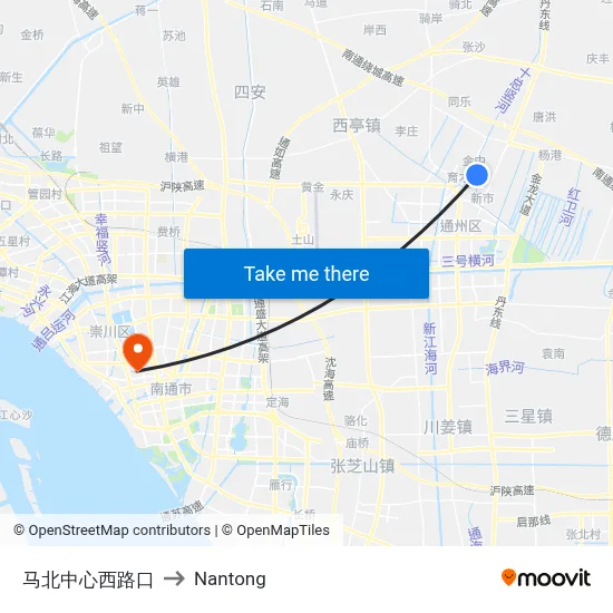 Ma North Central Road Intersection to Nantong map