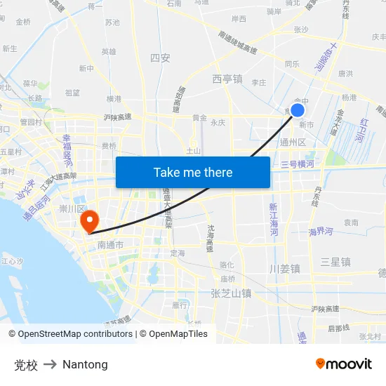 Party School to Nantong map
