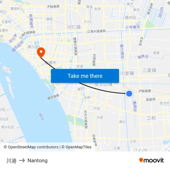Chuan Port to Nantong map